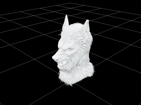 Werewolf Mask with Gray Fur and Cream Fangs Asset 3D 모델
