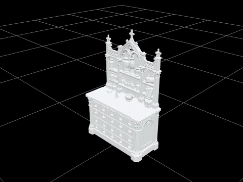 Gothic Apothecary Counter with Purple Jars 3D Model