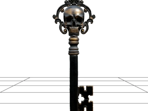Oversized Gothic Key with Skull Bow and Ornate Teeth 3D Modell