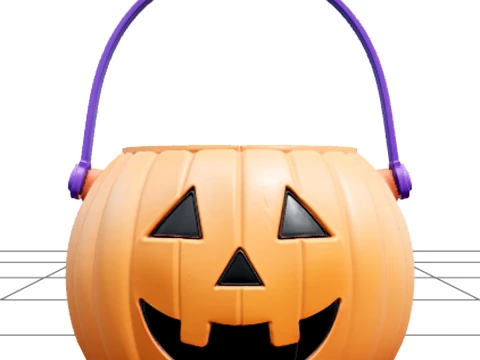 Pumpkin Candy Bucket with Black Face Purple Handle 3D Модель