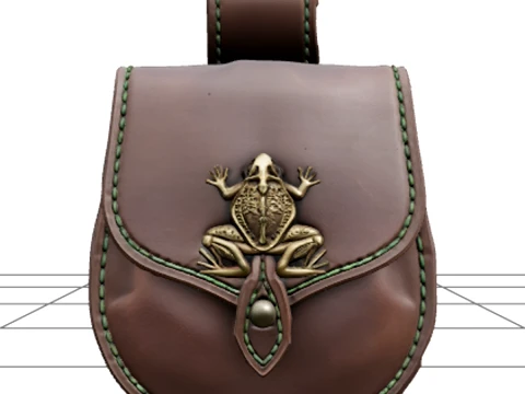Hexen-G&uuml;rteltasche mit gr&uuml;nen N&auml;hten und Kr&ouml;tenverschluss 3D Modell