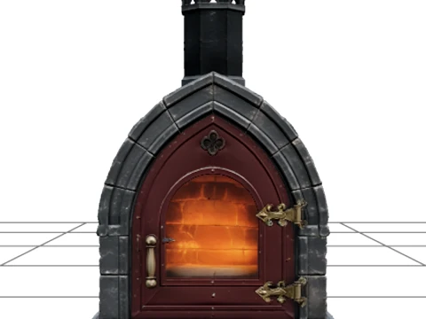 Gothic Bread Oven with Burgundy Door and Brass Hinges 3D Modell