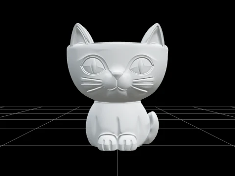 Black Cat Candy Bowl with Orange Glaze and Curled Tail 3D Model