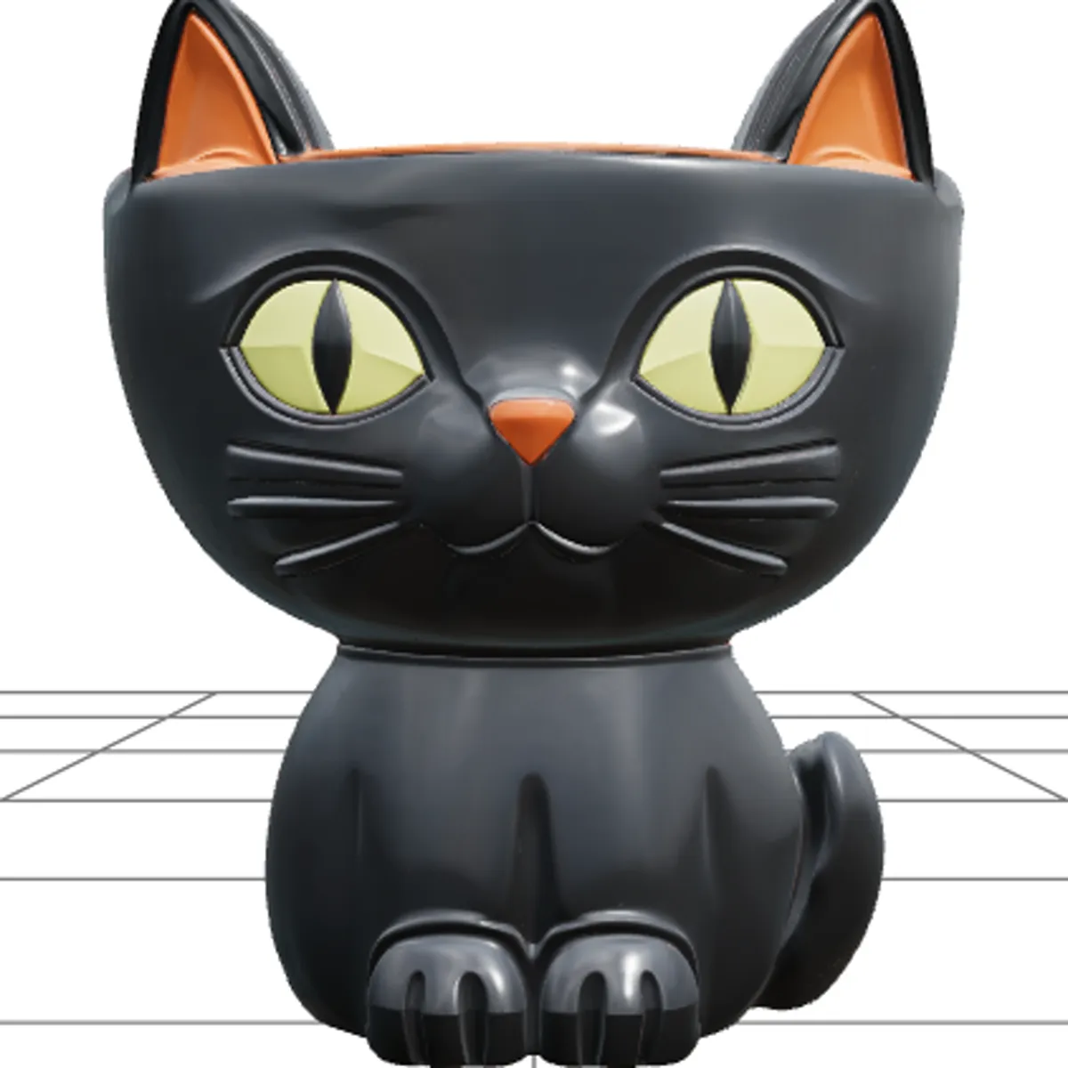 Black Cat Candy Bowl with Orange Glaze and Curled Tail 3D Model .c4d .max .obj .3ds .fbx .stl .blend 