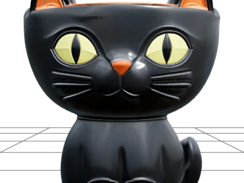 Black Cat Candy Bowl with Orange Glaze and Curled Tail 3D Model