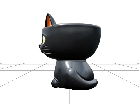 Black Cat Candy Bowl with Orange Glaze and Curled Tail 3D Model