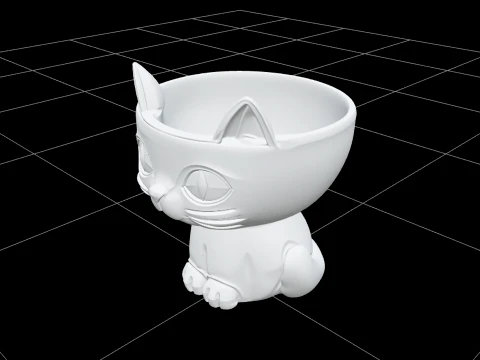 Black Cat Candy Bowl with Orange Glaze and Curled Tail 3D Model