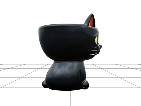 Black Cat Candy Bowl with Orange Glaze and Curled Tail 3D Model