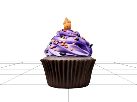Halloween Cupcake with Violet Frosting and Bat Topper 3D Model