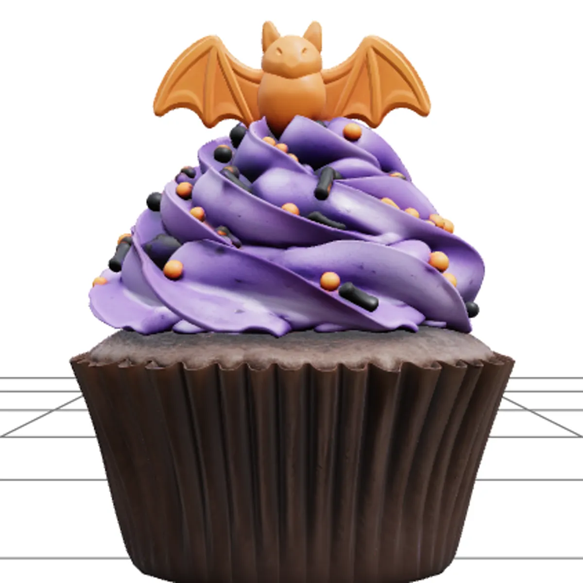Halloween Cupcake with Violet Frosting and Bat Topper 3D Model .c4d .max .obj .3ds .fbx .stl .blend 
