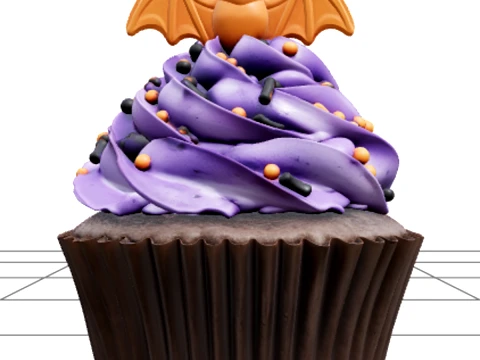 Halloween Cupcake with Violet Frosting and Bat Topper 3D Modell