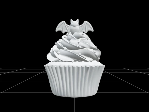 Halloween Cupcake with Violet Frosting and Bat Topper 3D Model
