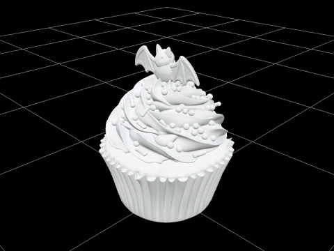 Halloween Cupcake with Violet Frosting and Bat Topper 3D Model