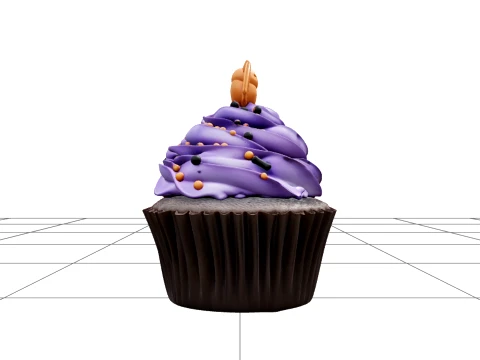 Halloween Cupcake with Violet Frosting and Bat Topper 3D Model
