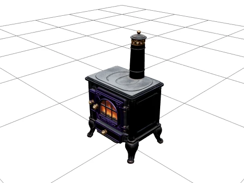 Halloween Iron Stove with Purple Doors Ember Window 3D Model