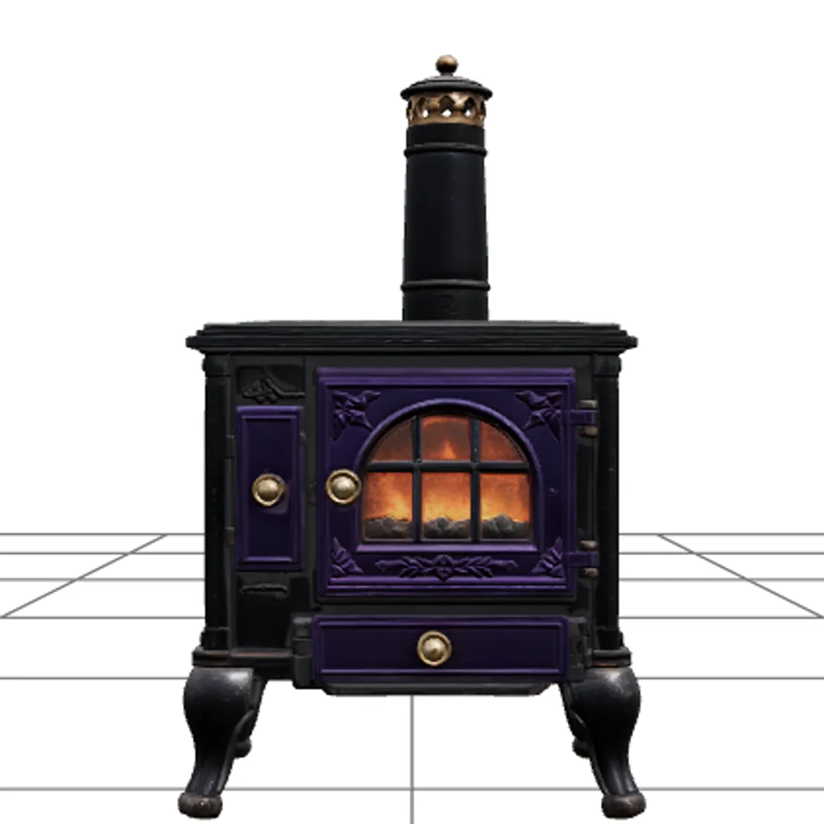 Halloween Iron Stove with Purple Doors Ember Window 3D Model .c4d .max .obj .3ds .fbx .stl .blend 