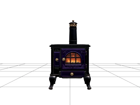 Halloween Iron Stove with Purple Doors Ember Window 3D Model