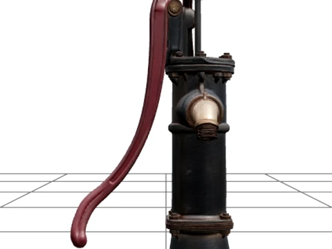 Gothic Hand Pump with Burgundy Handle and Brass Pipe 3D Modell