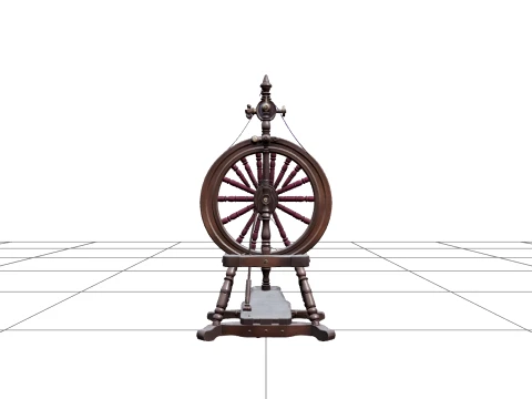 Gothic Spinning Wheel with Purple Thread and Brass 3D Model