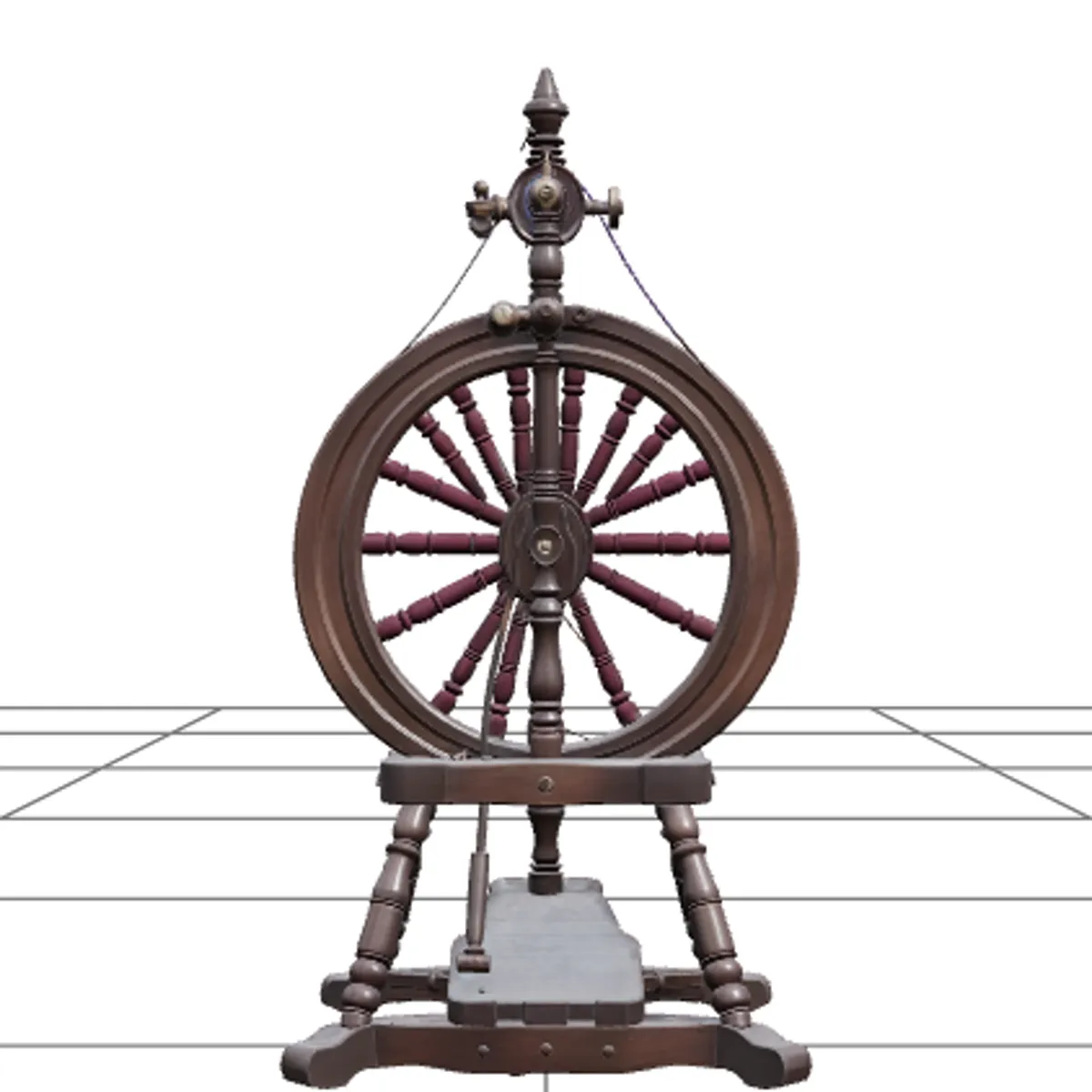 Gothic Spinning Wheel with Purple Thread and Brass 3D Model .c4d .max .obj .3ds .fbx .stl .blend