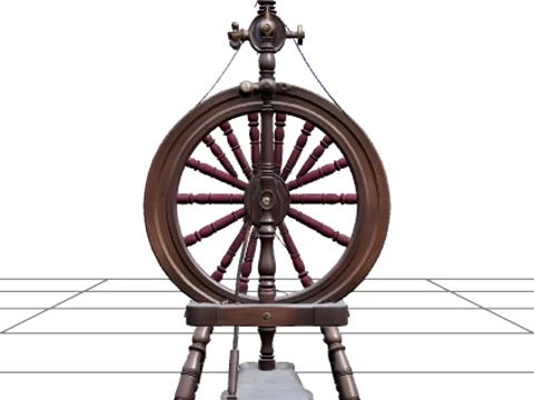 Gothic Spinning Wheel with Purple Thread and Brass 3D Modell