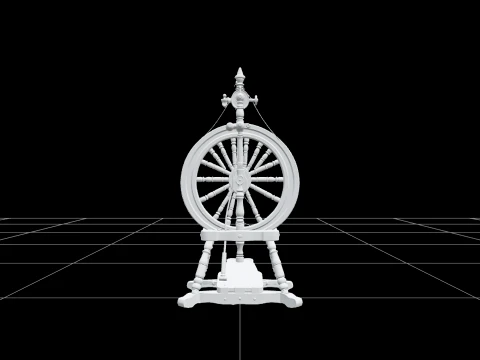 Gothic Spinning Wheel with Purple Thread and Brass 3D Model