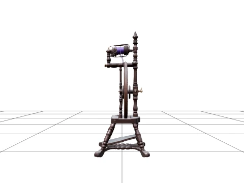 Gothic Spinning Wheel with Purple Thread and Brass 3D Model