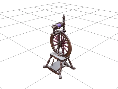 Gothic Spinning Wheel with Purple Thread and Brass 3D Model