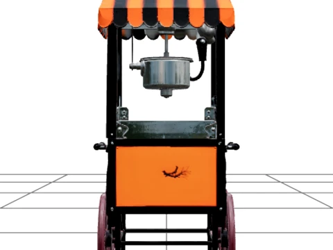 Halloween Popcorn Cart Striped Orange Canopy Asset 3D Modell