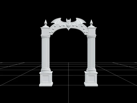 Carnival Arch with Bat Silhouette and Purple Lights 3D Model