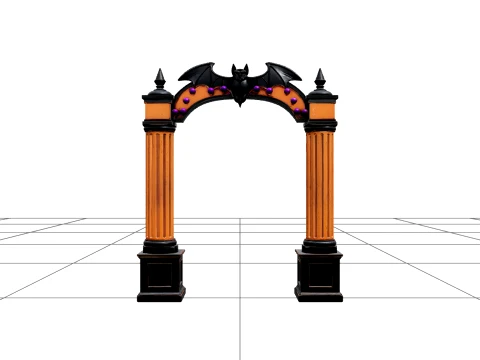 Carnival Arch with Bat Silhouette and Purple Lights 3D Model