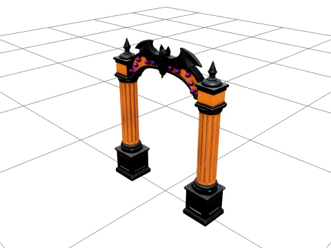 Carnival Arch with Bat Silhouette and Purple Lights 3D Model
