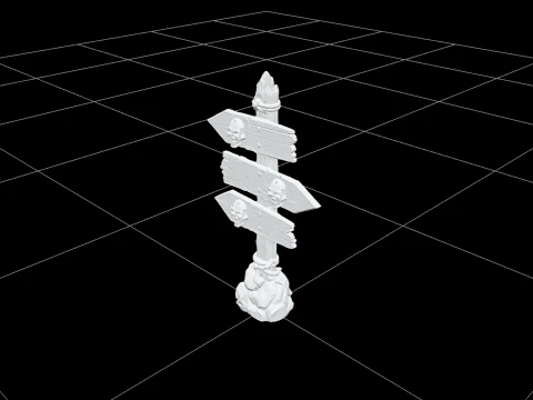 Crooked Direction Signpost with Carved Skull Symbols 3D Model