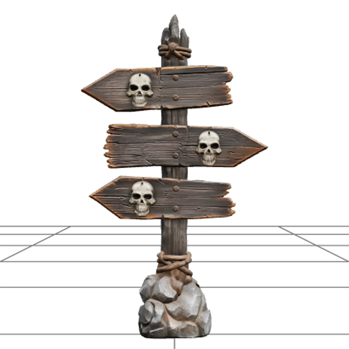 Crooked Direction Signpost with Carved Skull Symbols 3D Model .c4d .max .obj .3ds .fbx .stl .blend 