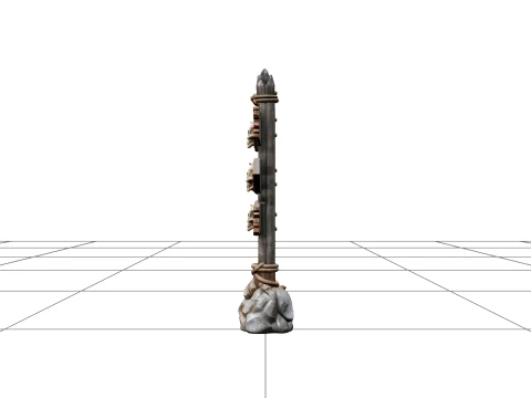Crooked Direction Signpost with Carved Skull Symbols 3D Model