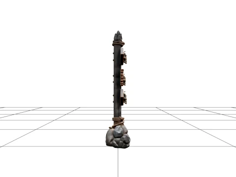 Crooked Direction Signpost with Carved Skull Symbols 3D Model