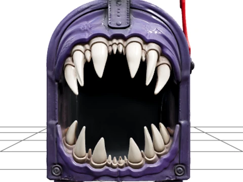 Haunted Mailbox with Red Flag and Fang Shaped Opening 3D Modell