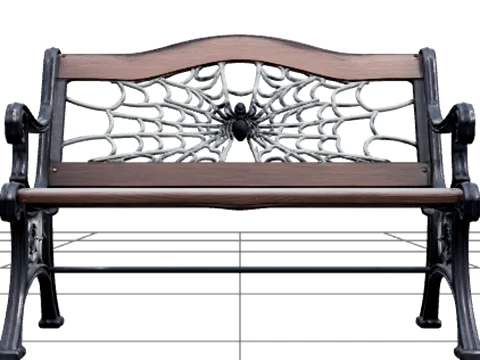 Spiderweb Park Bench with Black Iron and Silver Web 3D Modell