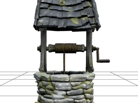 Haunted Wishing Well with Mossy Stones and Rusty Crank Modello 3D