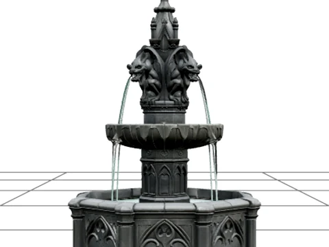 Gothic Fountain with Gargoyle Spouts and Green Water 3D Modell
