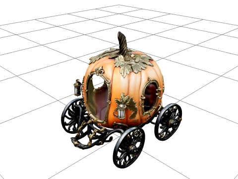 Pumpkin Carriage with Vine Wheels and Gold Ornaments 3D Model