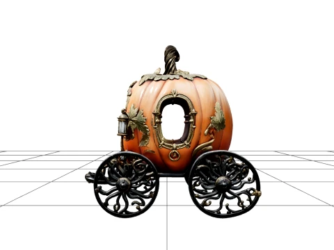 Pumpkin Carriage with Vine Wheels and Gold Ornaments 3D Model