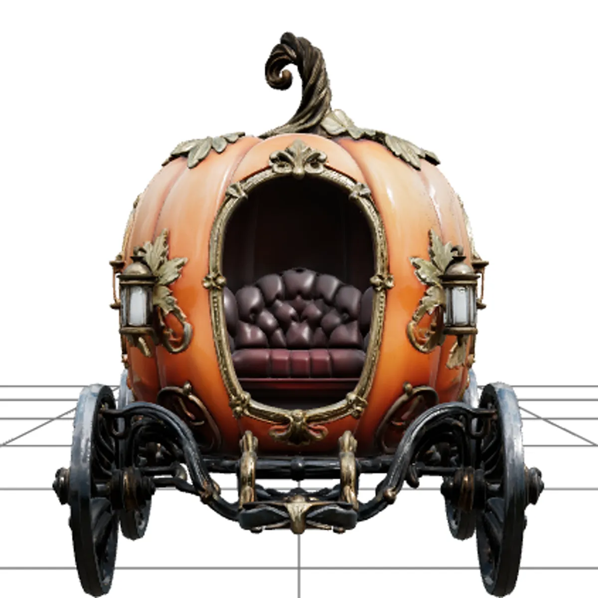 Pumpkin Carriage with Vine Wheels and Gold Ornaments 3D Model .c4d .max .obj .3ds .fbx .stl .blend 