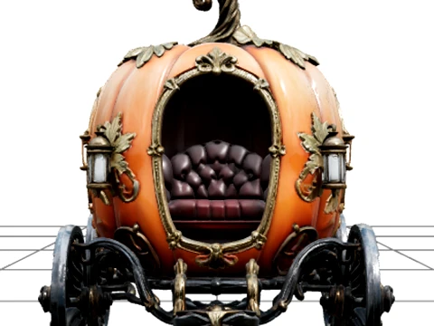 Pumpkin Carriage with Vine Wheels and Gold Ornaments 3D Modell