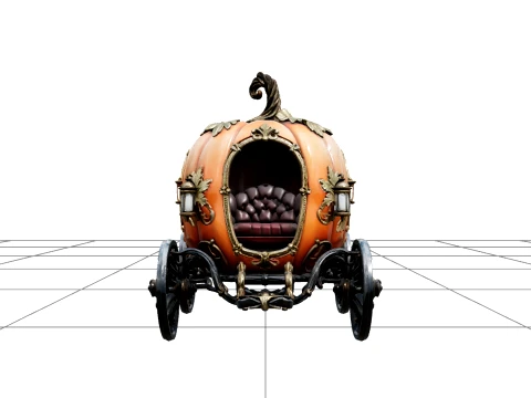 Pumpkin Carriage with Vine Wheels and Gold Ornaments 3D Model