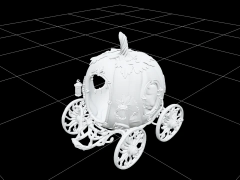 Pumpkin Carriage with Vine Wheels and Gold Ornaments 3D Model
