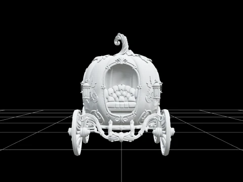 Pumpkin Carriage with Vine Wheels and Gold Ornaments 3D Model