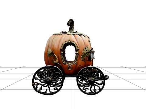 Pumpkin Carriage with Vine Wheels and Gold Ornaments 3D Model