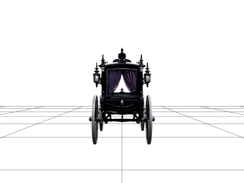 Victorian Hearse with Purple Curtains Silver Spokes 3D Model