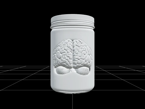 Specimen Jar with Brain Green Liquid and Brass Lid 3D Model